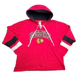 Chicago Blackhawks Lace Up Hoodie Mens Large Red NHL Pullover Sweatshirt